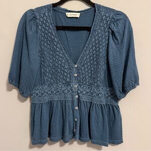 Lucky Brand Textured Blue Blouse Sz. M